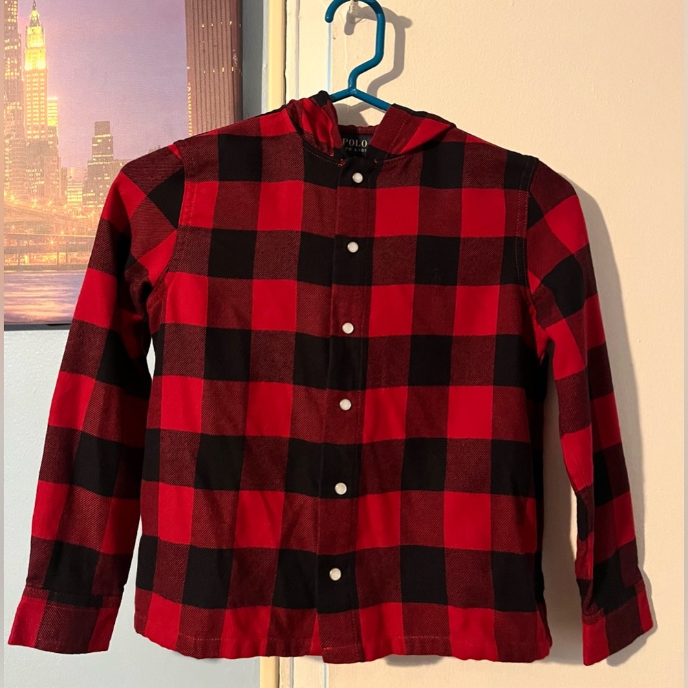 Polo RL Little Kids Plaid shirt. Red and black. Size 7. In Great Condition.
